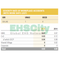 Severity rate of workplace accidents&Frequency rate of workplace accidents法國(guó)維旺迪集團(tuán)VIVENDI Annual Repo